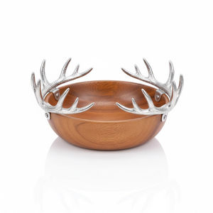 Bol de service en teck artisanal avec poignée en branches métalliques, bol à salade décoratif, vaisselle écologique, bols de service - Product Image 5