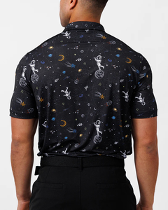 เสื้อเชิ้ตแขนสั้นลายหมีดำสำหรับผู้ชาย ผ้าถักเนื้อนุ่ม แห้งเร็ว กันยับ ดีไซน์ลำลอง มีโลโก้ด้านหน้า - Product Image 5