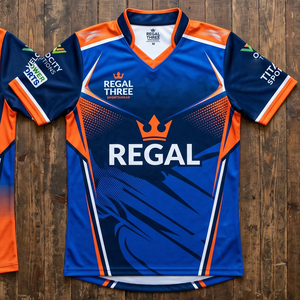 เสื้อคริกเก็ต Regal Three แบบสั่งทำพิเศษ พิมพ์ลายแบบ Sublimation ผ้าโพลีเอสเตอร์ 100% เสื้อกีฬาแขนสั้น เสื้อคริกเก็ตแขนสั้น - Product Image 5