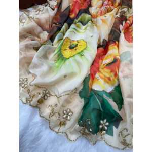 Diseñador Floral Handwork Saree Elegante Fiesta Wear Prom Vestidos Look - Product Image 2