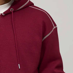 Hoodie zippé surdimensionné avec logo personnalisé, design tendance, surpiqûres contrastées, en coton mélangé respirant, pour homme, style gym et streetwear. - Product Image 5