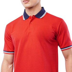 Mens Red Polo <b>Shirt</b> with Stylish Contrast <b>Collar</b> Cotton Comfortable Short Sleeve <b>T</b>-<b>Shirt</b> Casual Wear Solid Color Polo Top - Product Image 4
