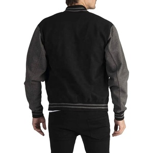 Veste varsity en mélange de laine noire et marron avec fermeture à boutons-pression et manches en cuir contrastées - Product Image 6