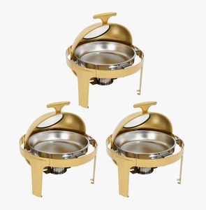 ชุดอุ่นอาหารบุฟเฟ่ต์สแตนเลสทรงกลม 3 ชิ้น พร้อมฝาปิด สีทอง ราคาประหยัด - Product Image 4