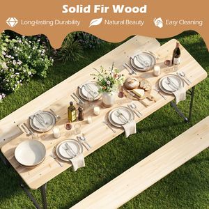 70 Inch Folding <b>Picnic</b> <b>Table</b> with Benches for 6 Solid Fir <b>Wood</b> Portable Camping <b>Table</b> - Product Image 6