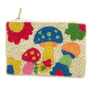 Monedero Rectangular con Cremallera, Bordado a Mano, de Algodón con Cuentas, Diseño de Flor de Hongo, para Fiesta, Regalo Artesanal - Product Image 2