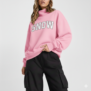 Sudadera Oversize de Cuello Redondo para Mujer, con Estampado de Letras 'Snow', Azul, de Algodón Tejido, Estilo Urbano para la Colección Otoño Invierno, Cuello Simulado - Product Image 2