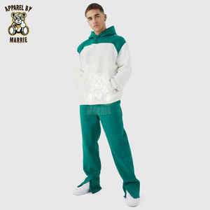 Ensemble de survêtement streetwear en mélange de coton pour hommes, vente en gros OEM, haute qualité, marque privée, sweat à capuche lourd et pantalon de survêtement - Product Image 1