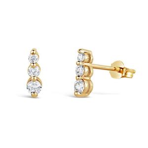 925 Sterling Silver Lab Grown Diamond 10K Gold Triple Bar Piercing Studs Earrings Graduated <b>Three</b> Stone Diamond Drop Earrings - Product Image 4