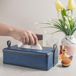 Modern Leather Tissue Box Cover Tissue Holder <b>Napkin</b> <b>Dispenser</b> for Bathroom Home Office and Restaurant Blue Leather Tissue Box - Product Image 4