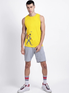 Camiseta sin Mangas Amarilla para Hombre, Cuello Redondo, Estampado de Dibujos Animados, Informal, Tejida, Transpirable, de Algodón - Product Image 3