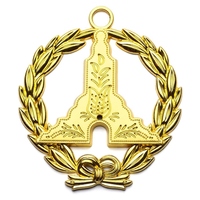 Collier Maçonnique Maître Maçon Loge Bleue, Bijou Plaqué Or, Emblème Lampe Compas Carré, Régalia Cérémonielle