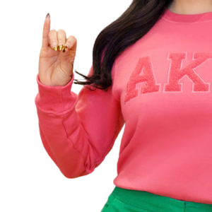 <b>Pink</b> Solid Color AKA Chenille <b>Sweatshirt</b> for Women Long Sleeve Crew Neck Fleece Casual Embroidered Pullover Fashion Apparel Top - Product Image 6