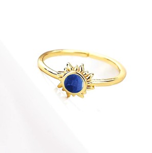 Dyed Sapphire 6 MM Faceted Gemstone Sunburst <b>Rings</b> - Gold Plated <b>Adjustable</b> <b>Ring</b> for Women Jewelry - Product Image 3
