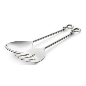 Ensemble de serveurs à salade en métal argenté personnalisé avec poignée en spirale, vaisselle de luxe pour hôtels et restaurants - Product Image 1