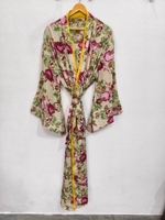 Robe en soie longue jusqu'aux chevilles, robe multicolores, robe de nuit, robe indienne vintage en soie recyclée, kimono en sari