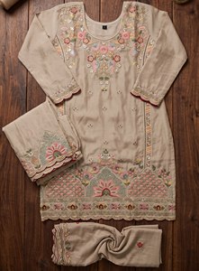 Ensemble palazzo brodé en nylon premium, crème, charmant, multicolore, avec dupatta faite main, Aarika Textile, pour femmes, toutes saisons - Product Image 5