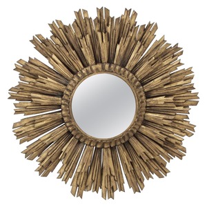 Round Wooden Sunburst <b>Mirror</b> With <b>Gold</b> Finish Handmade Mid Century Modern Wall Decor - Product Image 3