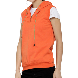 เสื้อกั๊กถักแขนกุดมีฮู้ดสีส้มสำหรับผู้หญิงพร้อมซิปเสื้อลำลองระบายอากาศได้ดีสีทึบสวมใส่ได้ในฤดูใบไม้ผลิ - Product Image 2