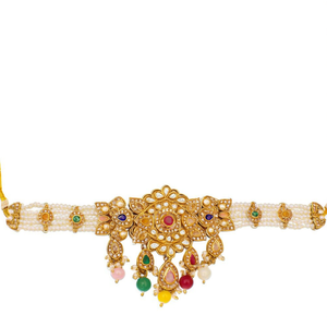 Conjunto de Collar Gargantilla de Perlas y Cristales Chapado en Oro - Joyería Budista de Diseño de Moda - Product Image 2