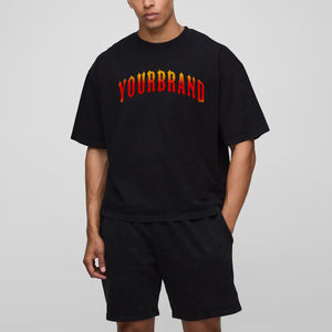 Ensembles de T-shirts et shorts 100 % coton pour hommes OEM/ODM, avec logo imprimé en relief personnalisé, vêtements de sport, couleur personnalisée, ensembles jumeaux écologiques - Product Image 1