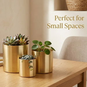 Ensemble de pots de fleurs et de vases de table en métal doré Art Déco moderne |   Décoration d'intérieur et d'extérieur durable, écologique, légère, vente en gros - Product Image 3