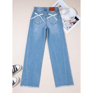 2025 femmes High Street Style XL taille jambe large taille haute Stretch ourlet brut Denim pantalon respirant Zimbaplatinum crayon - Product Image 3