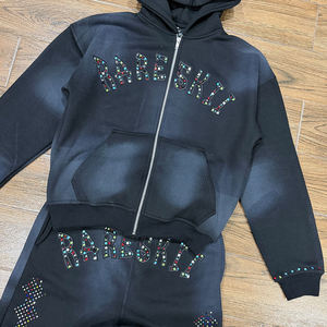 Survêtements pour hommes à prix de gros, faible MOQ, personnalisez votre propre survêtement de sport à fermeture éclair et strass pour hommes - Product Image 3