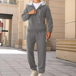 ชุดวอร์มผู้ชายแบบสองชิ้น มีกระเป๋าซิป ชุดฮู้ดซิปเต็มตัว ชุดวอร์มสำหรับวิ่งออกกำลังกาย ชุดลำลองสวมใส่สบาย - Product Image 4