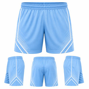 Conjunto de Camiseta y Pantalones Cortos de Fútbol para Hombre, Azul Claro, Geométrico, Cuello en V, Manga Corta, Absorbe la Humedad, Impresión Sublimada, para Todas las Temporadas - Product Image 3