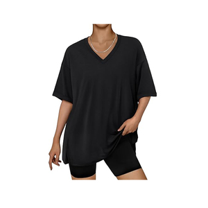 Camiseta Holgada con Cuello en V, Tela Elástica Transpirable, Túnica para Entrenamiento, Gimnasio, Uso Casual y en Casa - Product Image 1