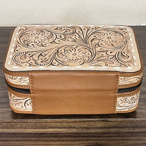 Étui à bijoux élégant en cuir de vache véritable fait main, motif floral, organiseur de bijoux en cuir pour filles, utilisation quotidienne - Product Image 5