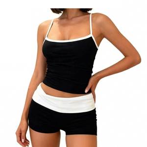 Conjunto de Verano para Mujer: Top sin Mangas con Cuello en V y Shorts de Cintura Alta de Color Liso, Personalizable, Precio Mayorista de Fábrica - Product Image 1
