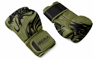 ถุงมือชกมวย IBERIA รุ่นพรีเมียม สีเขียวมะกอก-ดำ ลายมังกร สำหรับฝึกซ้อม รับทำโลโก้ตามสั่ง แบบ OEM ODM ขายส่งอุปกรณ์ชกมวย - Product Image 4