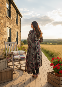 Elegant Women's <b>Black</b> Kurti Set Cotton Silk Full Sleeve Full Stitched for Regular and Festive Occasions - Product Image 3