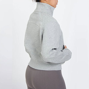 Sudadera Unisex Gris con Cierre de Cremallera, Cuello Alto, Corte Regular, Tejido de Punto, Color Sólido, Informal, para Invierno, Transpirable - Product Image 4