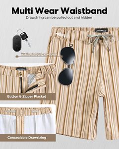 Shorts décontractés pour hommes en tissu toile 100 % polyester avec cordon de serrage, taille mi-haute, pour la maison, l'extérieur et le sport - Product Image 4