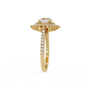 Bagues de fiançailles en or jaune 14 carats avec diamant de laboratoire rond Sunburst Ballerina Halo, certifiées IGI, bijoux personnalisés, vente en gros, directement de l'usine - Product Image 5