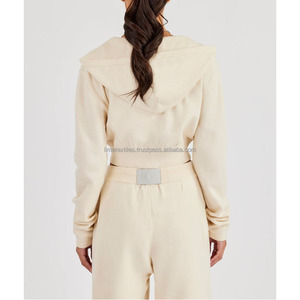 Ensemble deux pièces pour femme : Cardigan zippé à capuche en maille vintage et pantalon large, avec veste zippée intégrale en maille douce et taille haute - Product Image 2