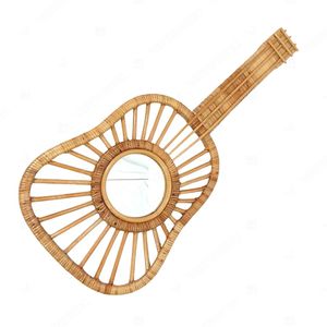 Accessoires muraux décoratifs Nature Feature : Miroir en rotin de bambou avec motifs Lune, Guitare, Fleur pour la décoration du salon - Product Image 4