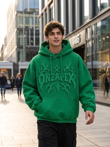 Sudadera con Capucha Verde para Hombre ONEAPEX, Sudadera Holgada con Estampado en Relieve, Estilo Urbano, Algodón Grueso, Informal - Product Image 6