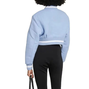 New Arrival Street Wear Patchwork Button Down Regular Varsity Jacket Women Breathable Canvas Wool Liner - Product Image 4