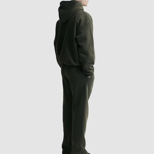 <b>Men</b> Olive Green Hooded Tracksuit Full Sleeve Solid Color Casual <b>Jogger</b> Set Midweight 100% Cotton Loose Fit Autumn Wear - Product Image 1