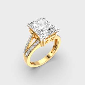 แหวนหมั้นมอสซาไนต์ทรงเอเมอรัลด์ ตัวเรือนทองคำแท้ 14K ประดับเพชรแบบ Pave Setting ดีไซน์ทรงเรขาคณิตคลาสสิกสำหรับผู้หญิง - Product Image 3