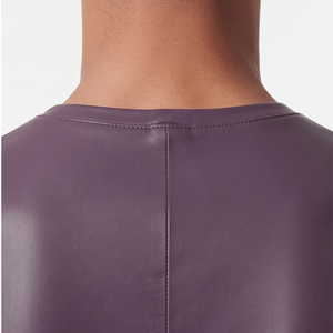 T-shirt en cuir véritable pour homme, t-shirt en cuir de vachette de qualité supérieure pour homme, col en V, manches courtes, t-shirts en cuir - Product Image 5