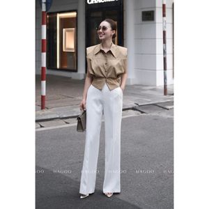 Q361 High Waist Straight Leg Women Solid Knitted Worsted Full Length <b>Pants</b> Anti Pilling Zipper Fly Summer Wear - Product Image 1