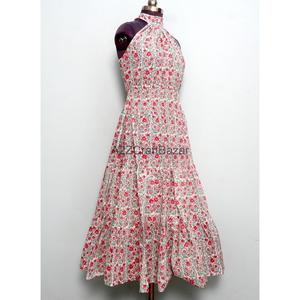 Robe midi à imprimé floral pour femmes, col roulé, robe trapèze, 100% coton, robe d'été décontractée, robe sans manches à imprimé floral - Product Image 2