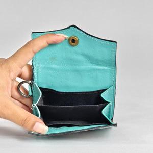 Handmade Pu <b>Card</b> Holder Teal White Checkered <b>Embossing</b> Button Closure Women Short Wallet Fashion Geometric Pattern - Product Image 3