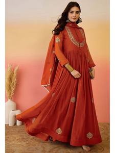 Ensemble Anarkali brodé orange en Georgette avec Dupatta à sequins pour femme, tenue de mariage et de fête, Inde Pakistan - Product Image 6