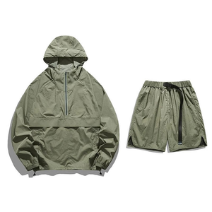 Conjunto de Pantalones Cortos y Sudadera con Capucha de Dos Piezas para Hombre, de Primera Calidad, para Entrenamiento Casual de Verano, Estilo Urbano, con Cierre de Cremallera de un Cuarto - Product Image 6